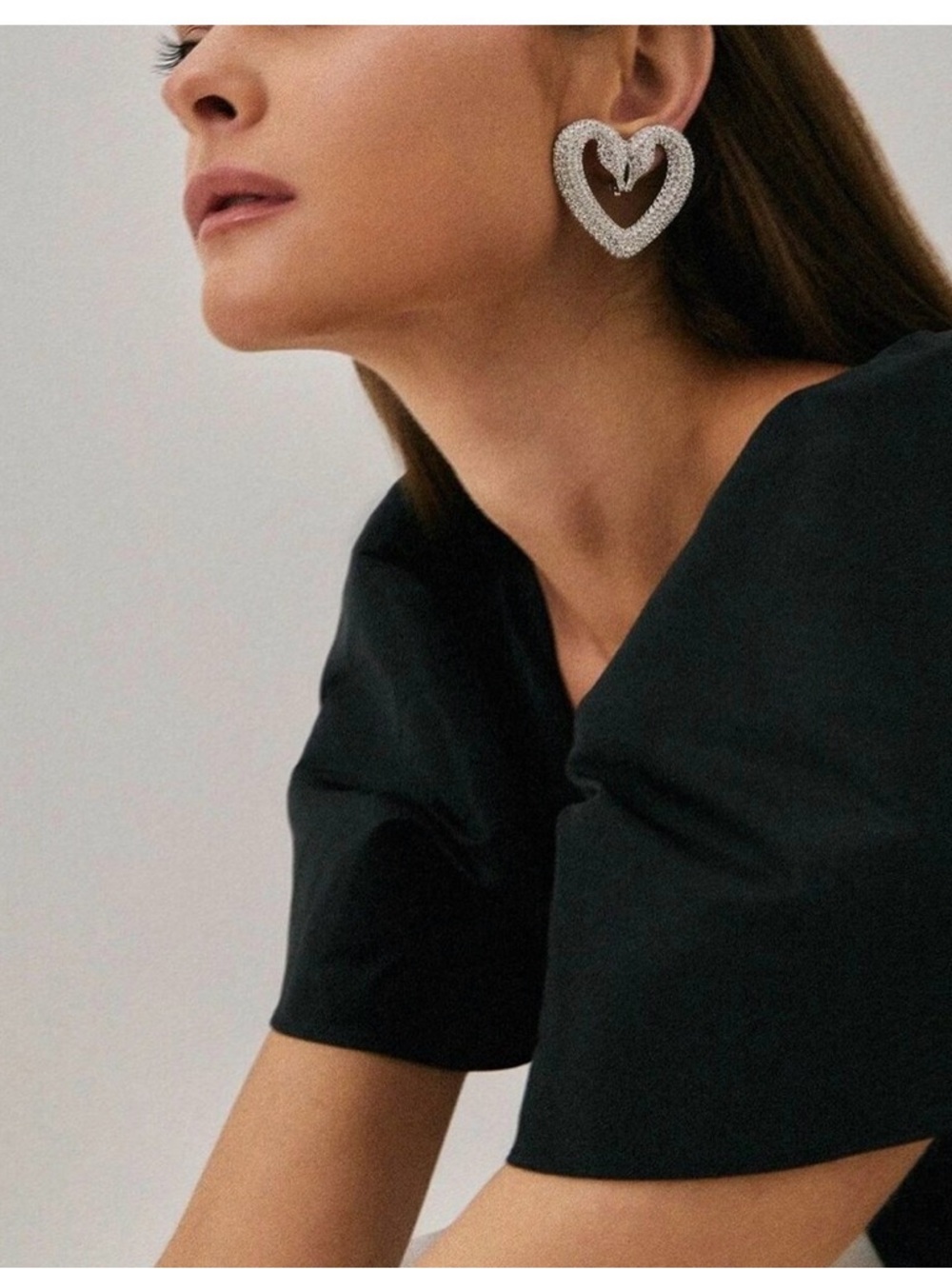 Swarovski "una" Rhodium plates Crystal Heart Hoop Earrings swans.. clip on - Picture 2 of 5
